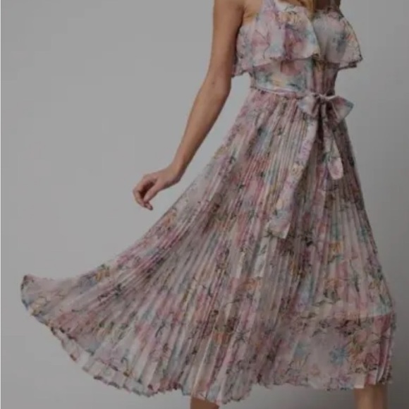 Anthropologie Easel Ruffle Chiffon Floral layered Tie Wrap Dress Size Large. NWT - Picture 6 of 15